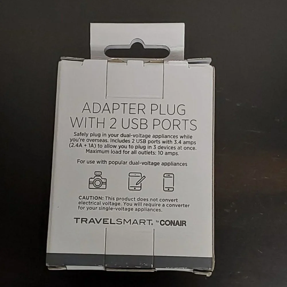Travel Smart by Conair EU Adapter Plug with Outlet and 2 USB Ports